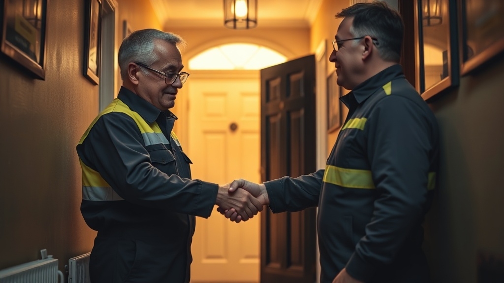 Engineer shaking hands with a Earl's Court homeowner after locating their leak